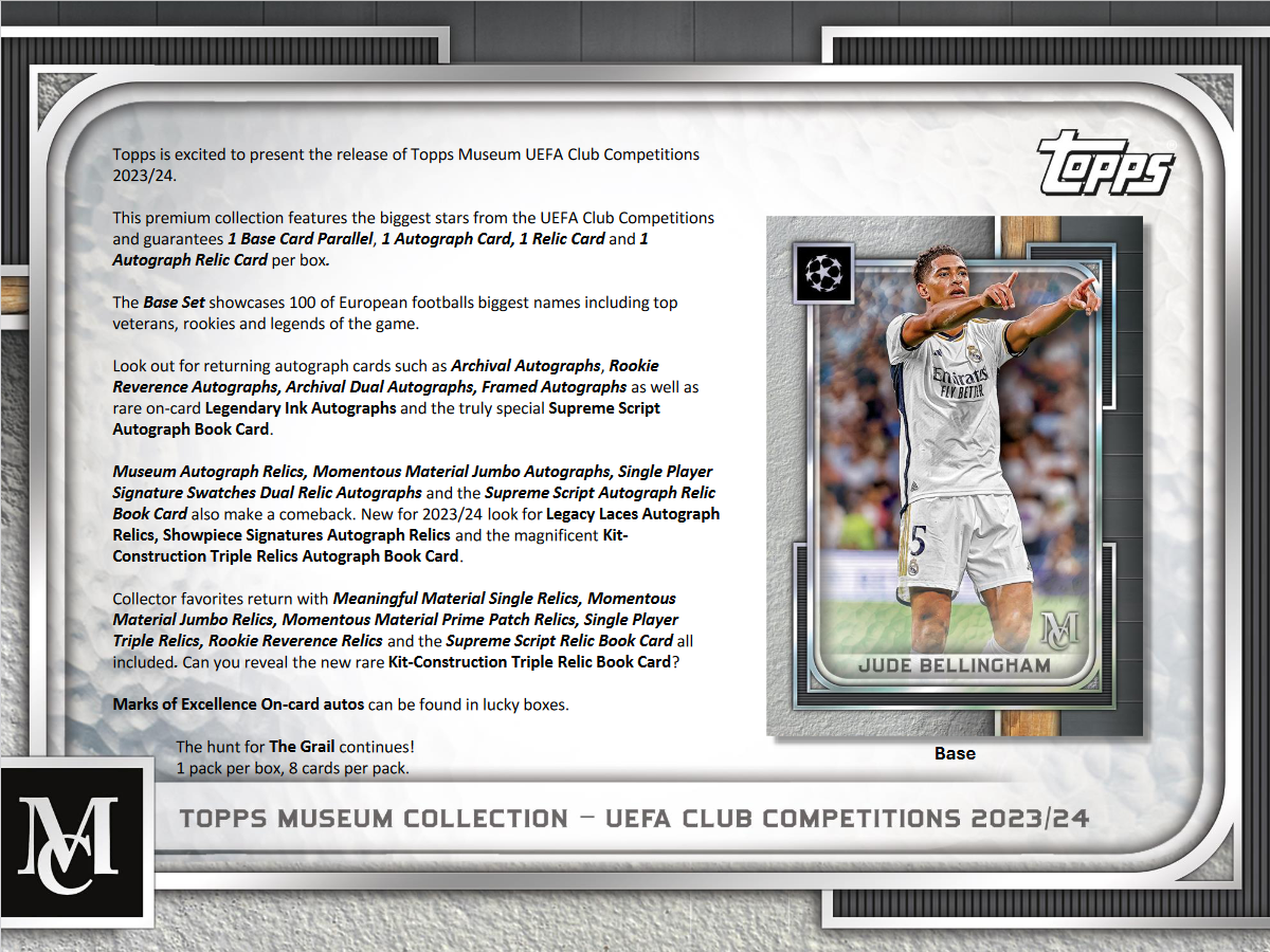 2023-24 Topps UEFA Club Competitions Museum Collection Soccer Hobby 12 Box Case